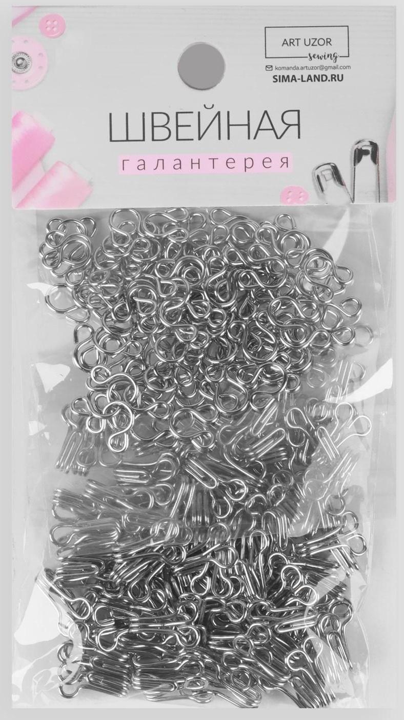 Крючок пришивной №3, 19 × 9 мм, 100 шт, цвет серебряный