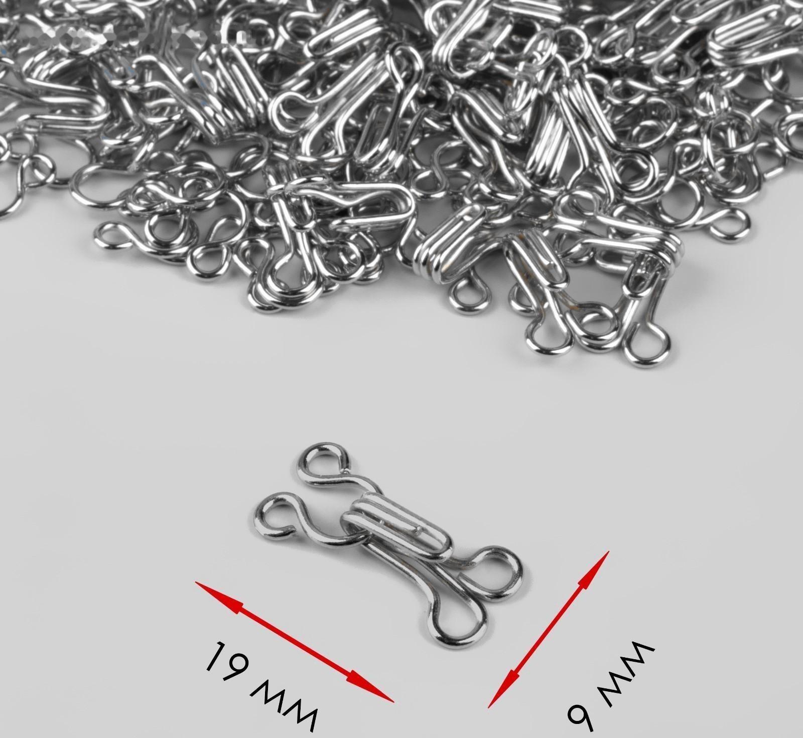 Крючок пришивной №3, 19 × 9 мм, 100 шт, цвет серебряный