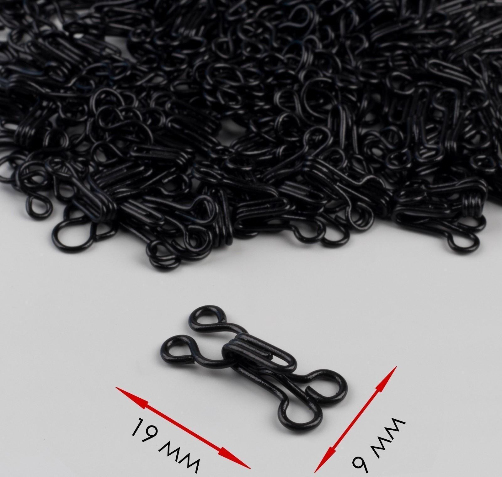 Крючок пришивной №3, 19 × 9 мм, 100 шт, цвет чёрный