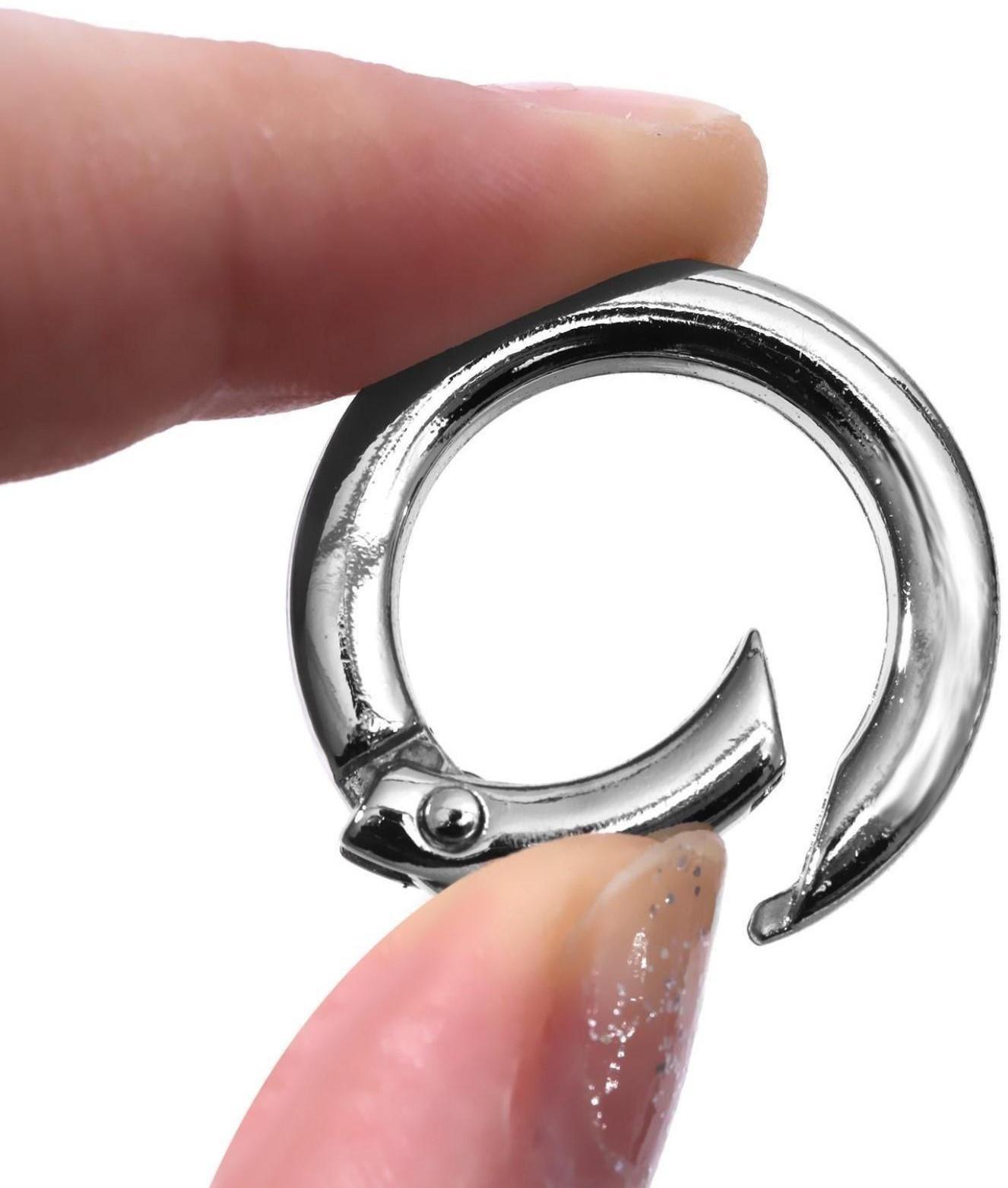 Кольцо-карабин плоский, d = 20/28 мм, толщина - 4 мм, 5 шт, цвет серебряный