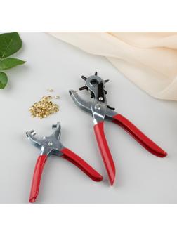 Набор щипцы-пробойник 21 × 9 см и щипцы для установки блочек 14 × 5,5 см, цвет красный