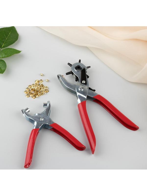 Набор щипцы-пробойник 21 × 9 см и щипцы для установки блочек 14 × 5,5 см, цвет красный