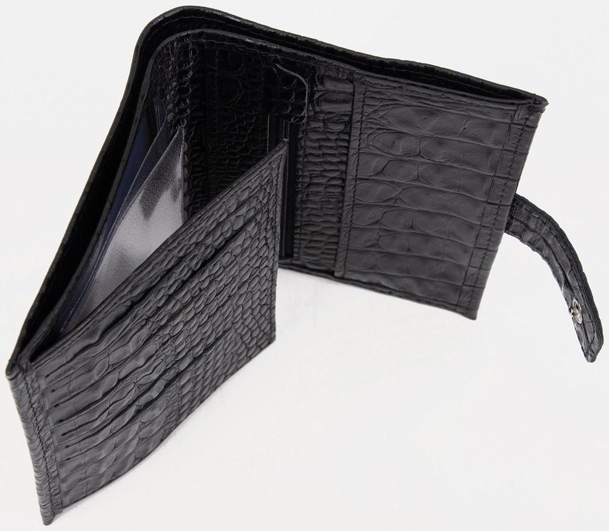 Портмоне на кнопке 3 в 1 для автодокументов и паспорта, для карт, для монет, цвет чёрный