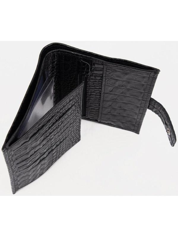 Портмоне на кнопке 3 в 1 для автодокументов и паспорта, для карт, для монет, цвет чёрный