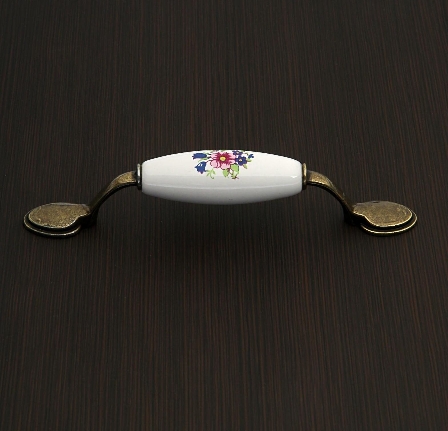 Ручка скоба FLOWER Ceramics 013 LIGHT, 96 мм, керамическая, цвет бронза