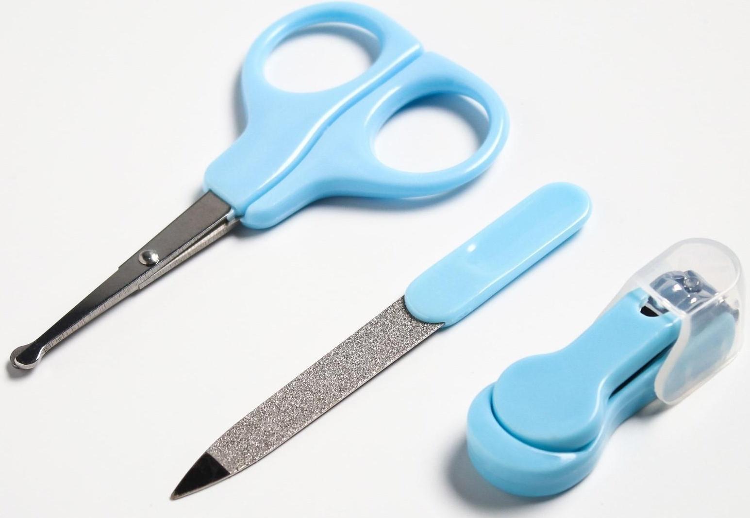 Детский маникюрный набор (ножницы, книпсер, пилка), цвет голубой