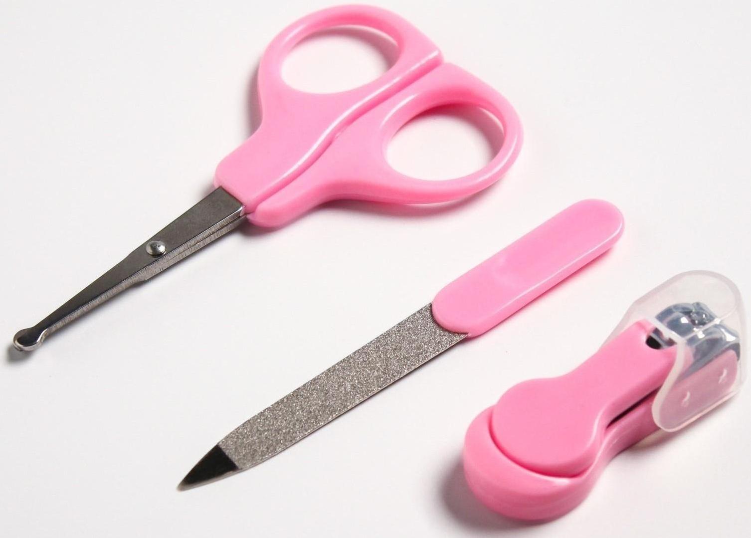 Детский маникюрный набор (ножницы, книпсер, пилка), цвет розовый