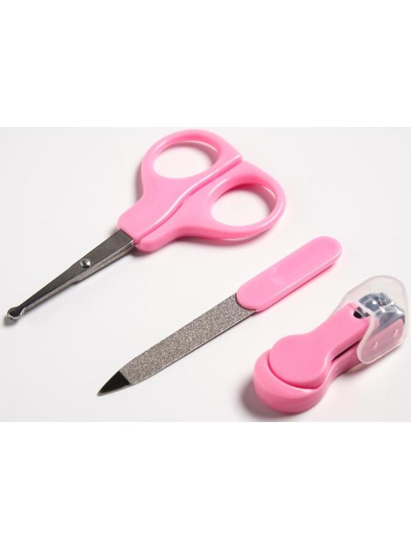 Детский маникюрный набор (ножницы, книпсер, пилка), цвет розовый