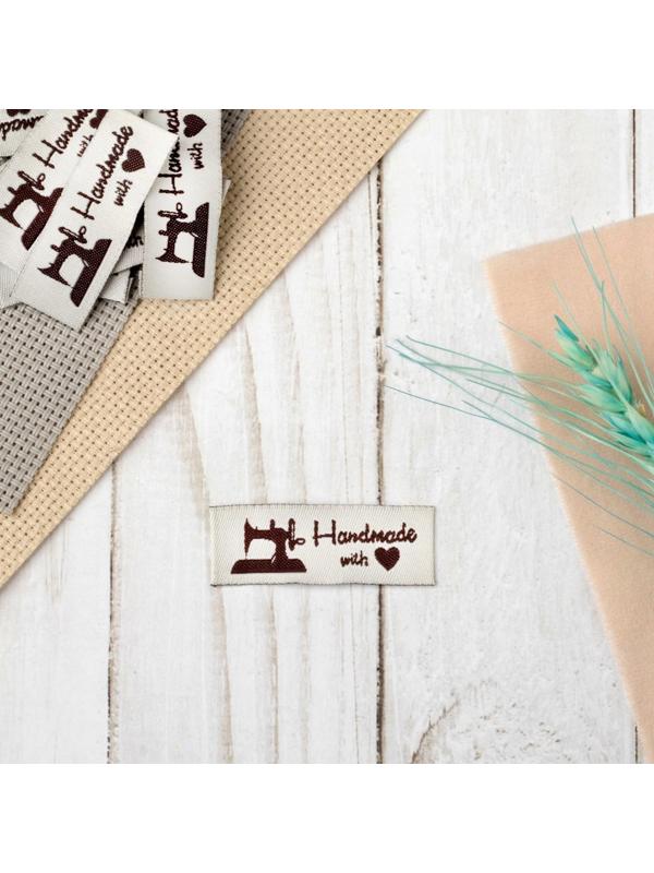 Набор нашивок «Hand made», 4.5 × 1.5 см, 10 шт, цвет сливочный/коричневый