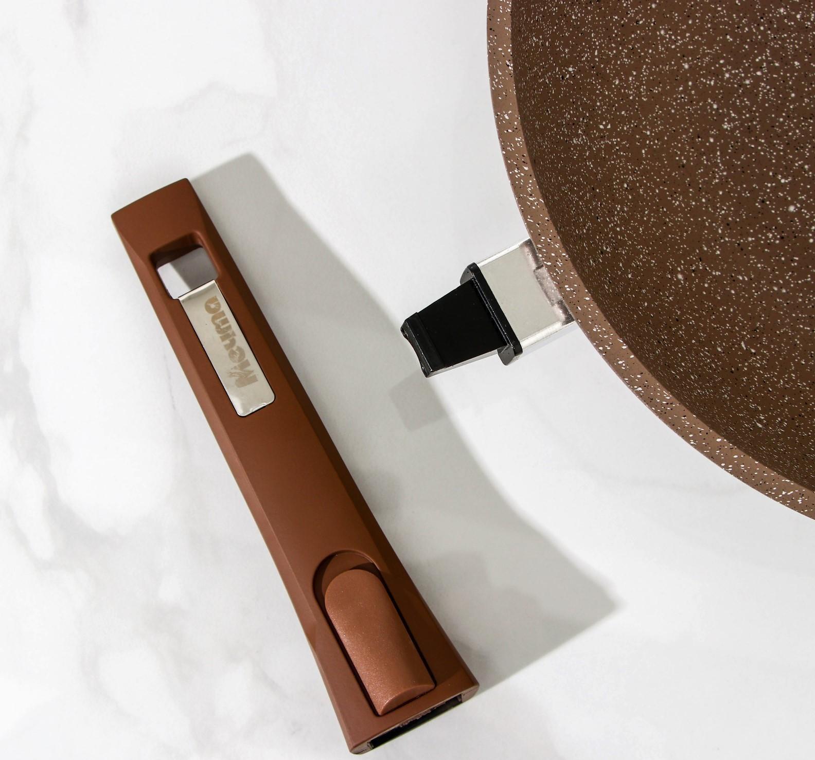 Сковорода «Гранит Brown», d=28 см, съёмная ручка, стеклянная крышка, антипригарное покрытие, цвет коричневый