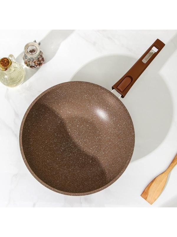 Сковорода «Гранит Brown», d=28 см, съёмная ручка, стеклянная крышка, антипригарное покрытие, цвет коричневый