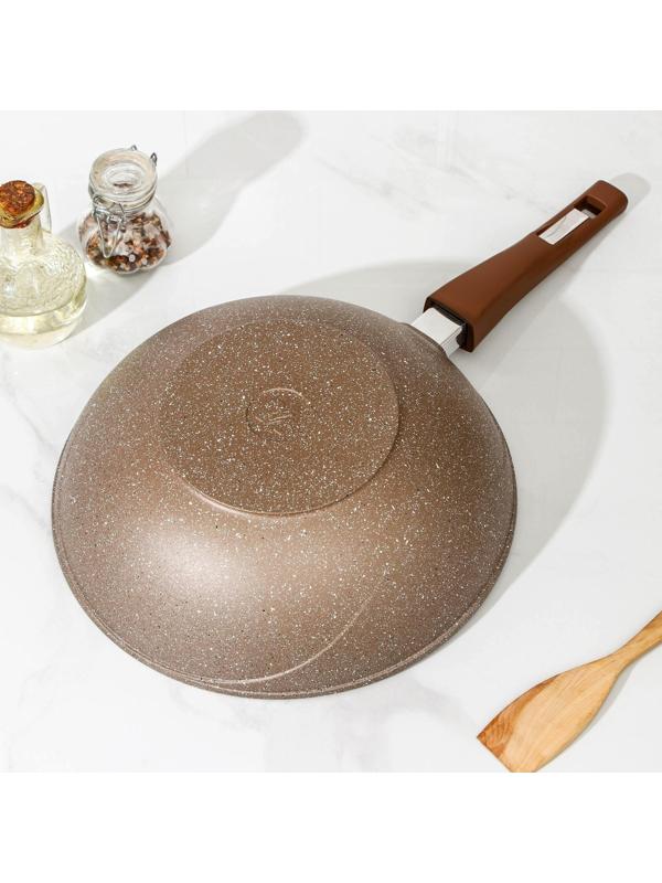 Сковорода «Гранит Brown», d=28 см, съёмная ручка, стеклянная крышка, антипригарное покрытие, цвет коричневый