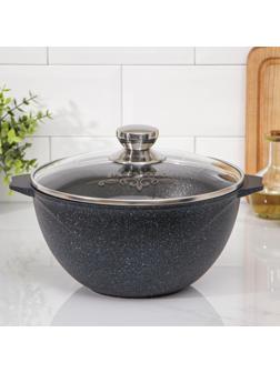 Казан «Гранит Stаr», 4 л, стеклянная крышка, литые ручки, антипригарное покрытие, цвет чёрный