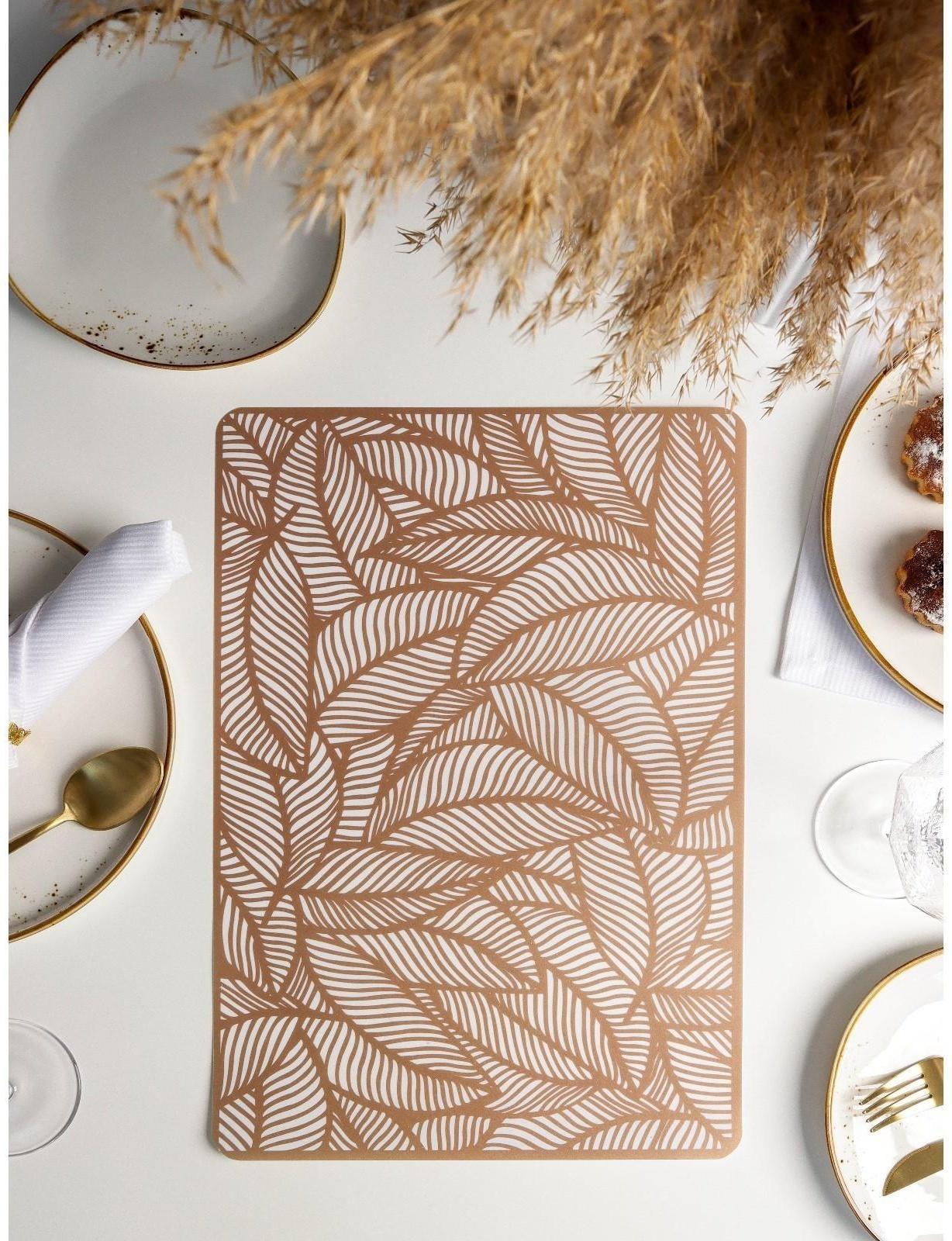 Салфетка сервировочная на стол «Листья», 43×28 см, цвет металлик коричневый