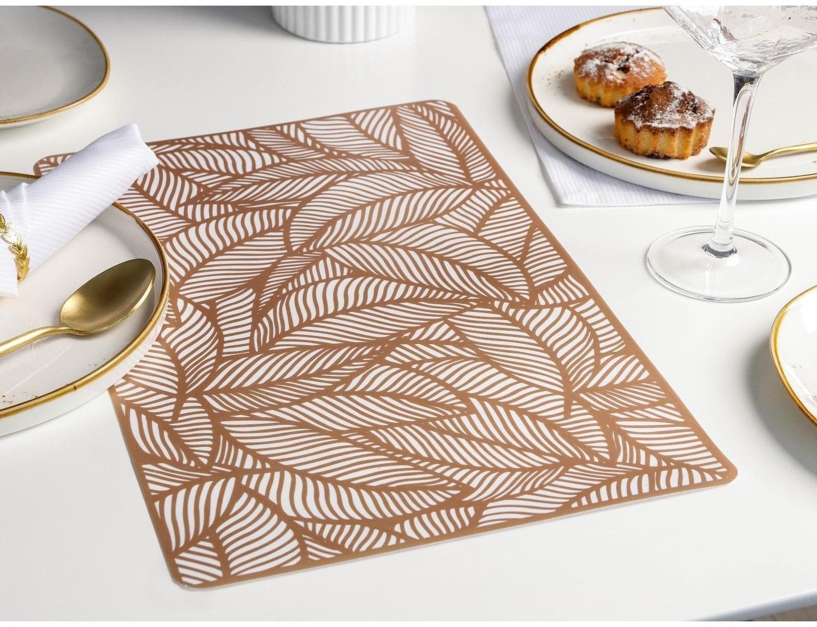 Салфетка сервировочная на стол «Листья», 43×28 см, цвет металлик коричневый