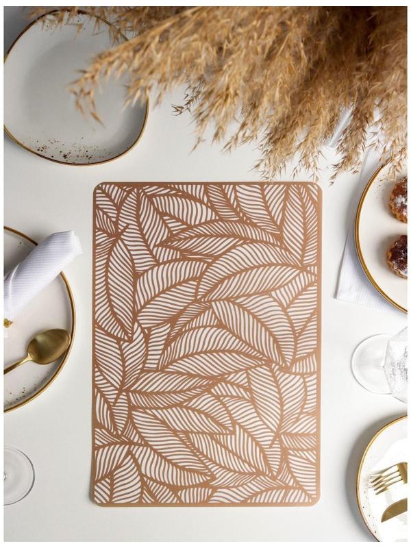 Салфетка сервировочная на стол «Листья», 43×28 см, цвет металлик коричневый