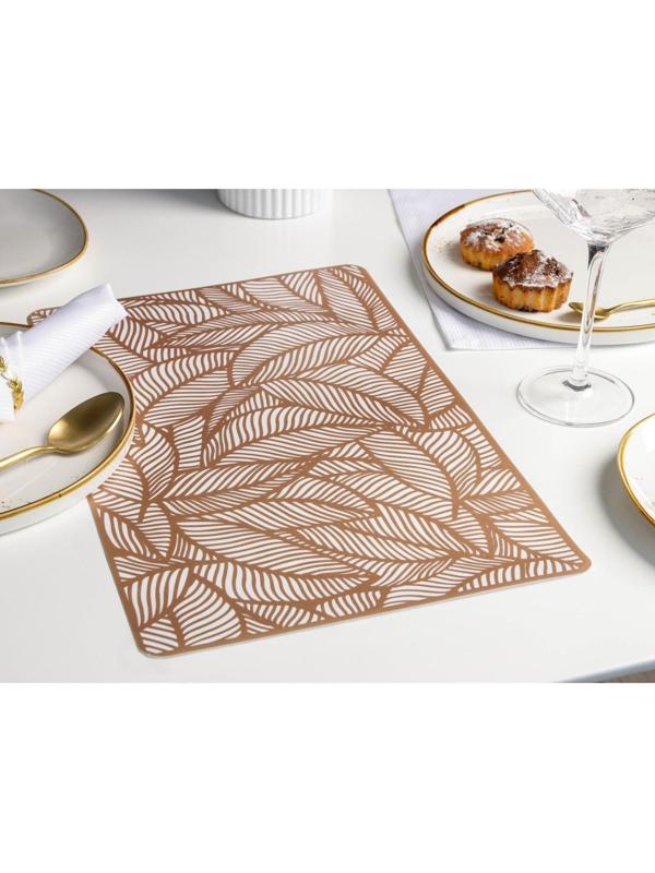 Салфетка сервировочная на стол «Листья», 43×28 см, цвет металлик коричневый