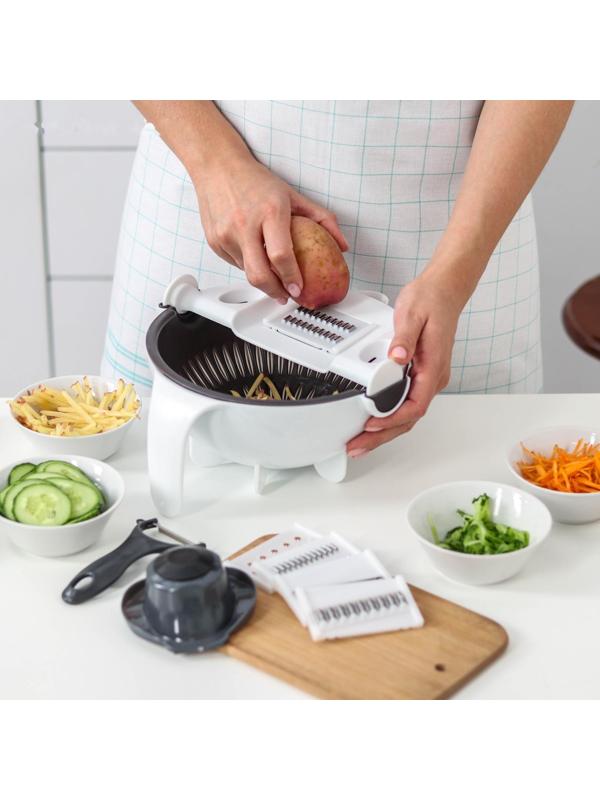 Многофункциональная овощерезка «Маджестик», со сливной корзиной, 22,3×13,5×22,5 см, цвет бело-серый