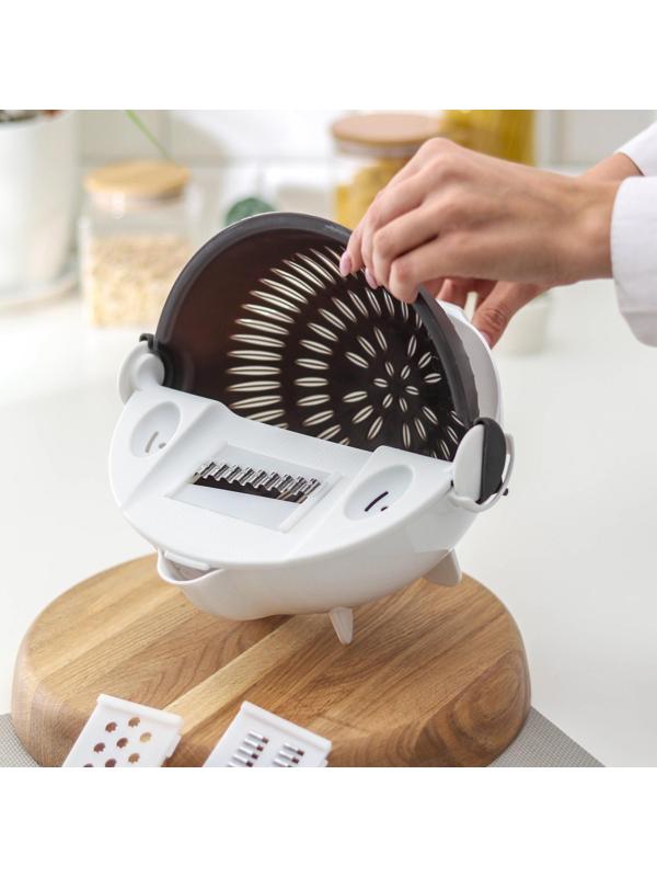 Многофункциональная овощерезка «Маджестик», со сливной корзиной, 22,3×13,5×22,5 см, цвет бело-серый