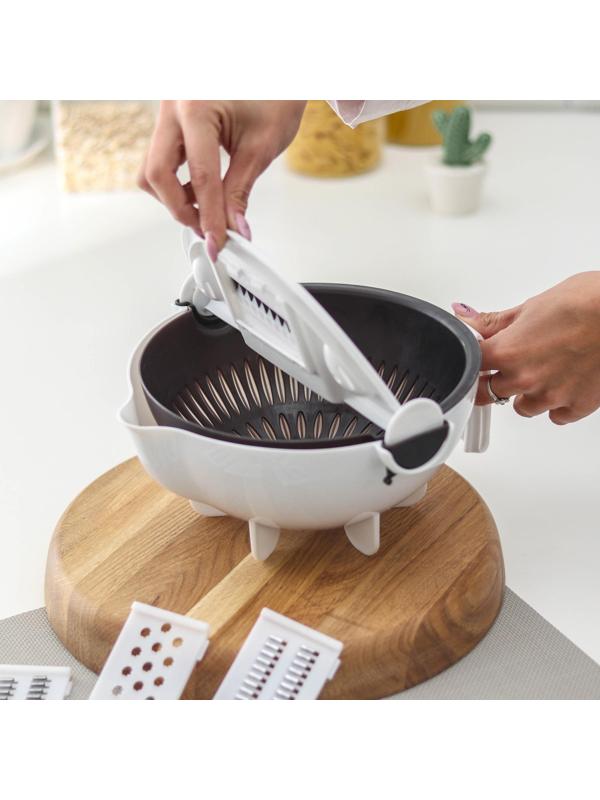 Многофункциональная овощерезка «Маджестик», со сливной корзиной, 22,3×13,5×22,5 см, цвет бело-серый