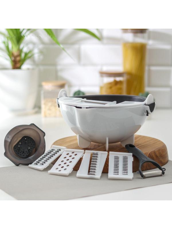 Многофункциональная овощерезка «Маджестик», со сливной корзиной, 22,3×13,5×22,5 см, цвет бело-серый