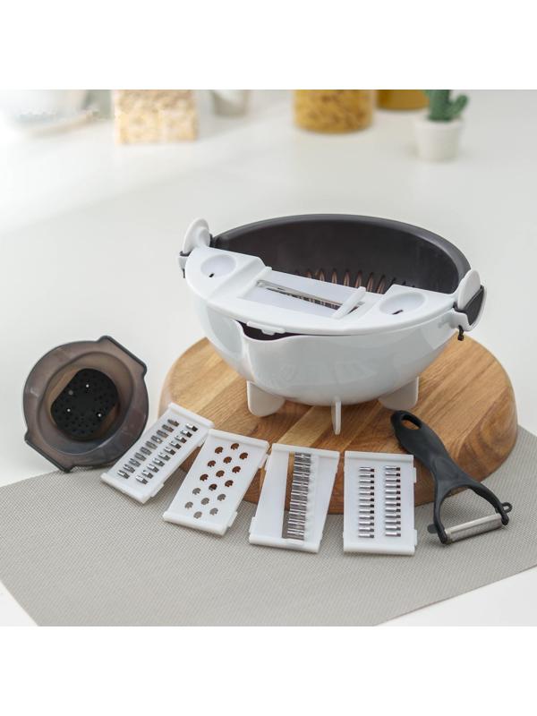 Многофункциональная овощерезка «Маджестик», со сливной корзиной, 22,3×13,5×22,5 см, цвет бело-серый