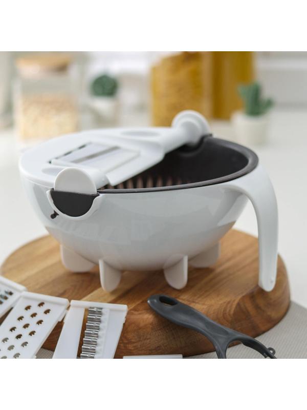 Многофункциональная овощерезка «Маджестик», со сливной корзиной, 22,3×13,5×22,5 см, цвет бело-серый