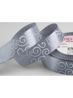 Лента атласная «Узоры», 25 мм × 23 ± 1 м, цвет тёмно-серый №059