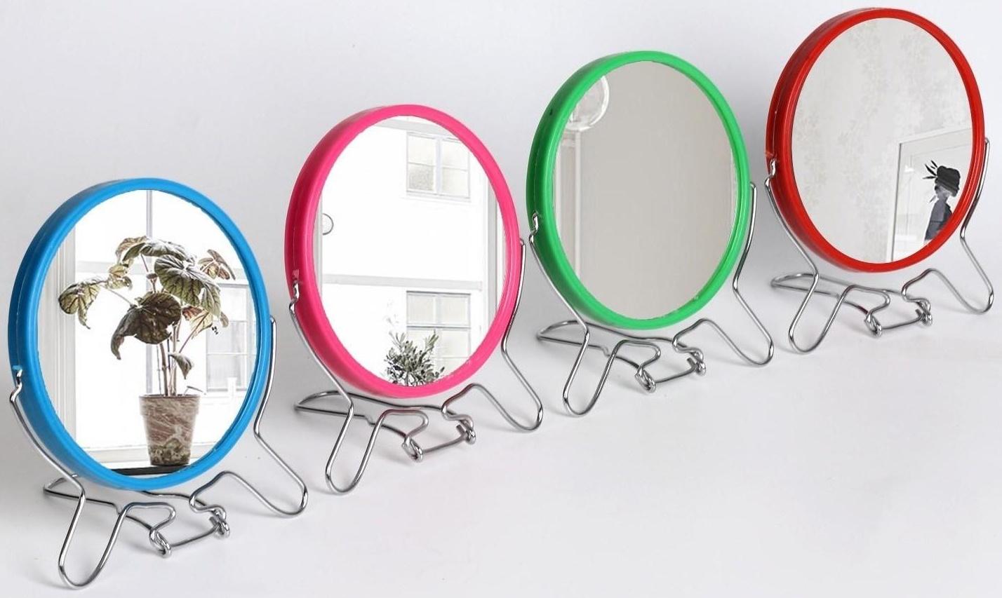 Зеркало складное-подвесное, двустороннее, с увеличением, d зеркальной поверхности 11,5 см, цвет МИКС