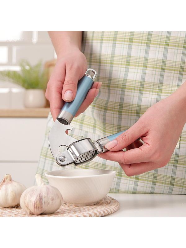 Пресс для чеснока Доляна Lagoona, 19 см, нержавеющая сталь, цвет голубой металлик