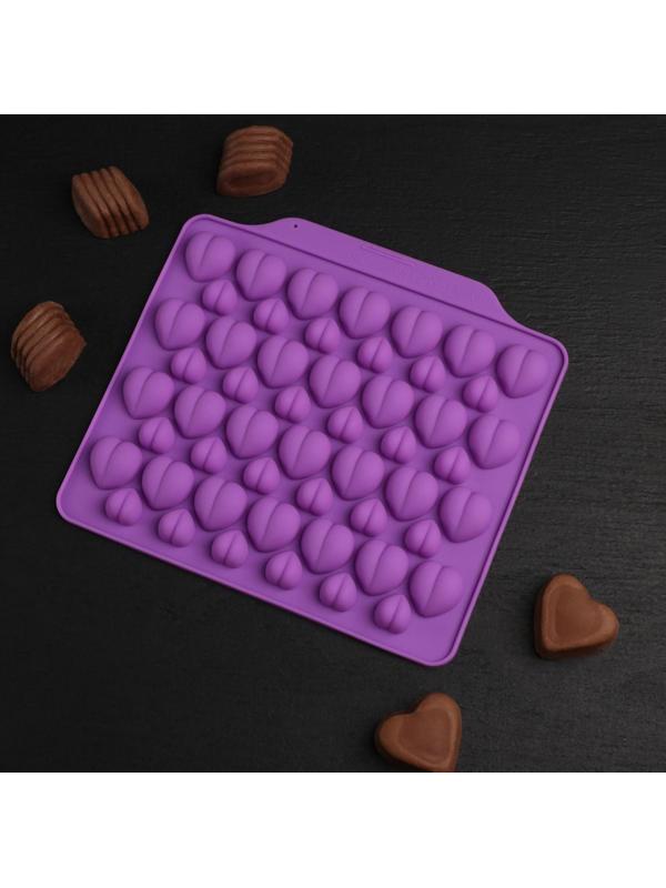 Форма для льда и кондитерских украшений Доляна «Море сердец», 18×15×1 см, силикон, 52 ячейки, цвет МИКС