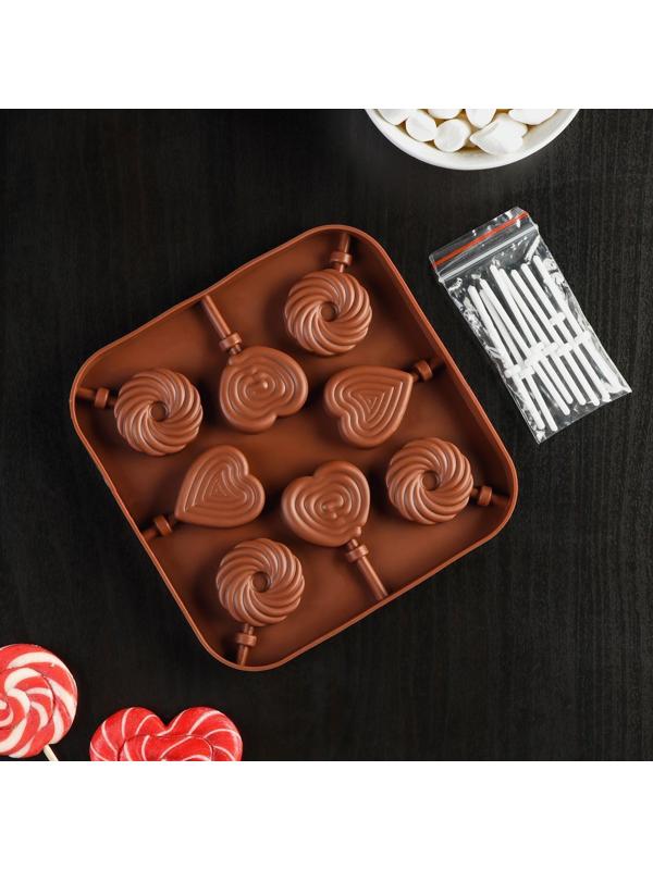 Форма для леденцов Доляна «Свидание», 14,5×14,5×1,5 см, 8 ячеек, цвет МИКС