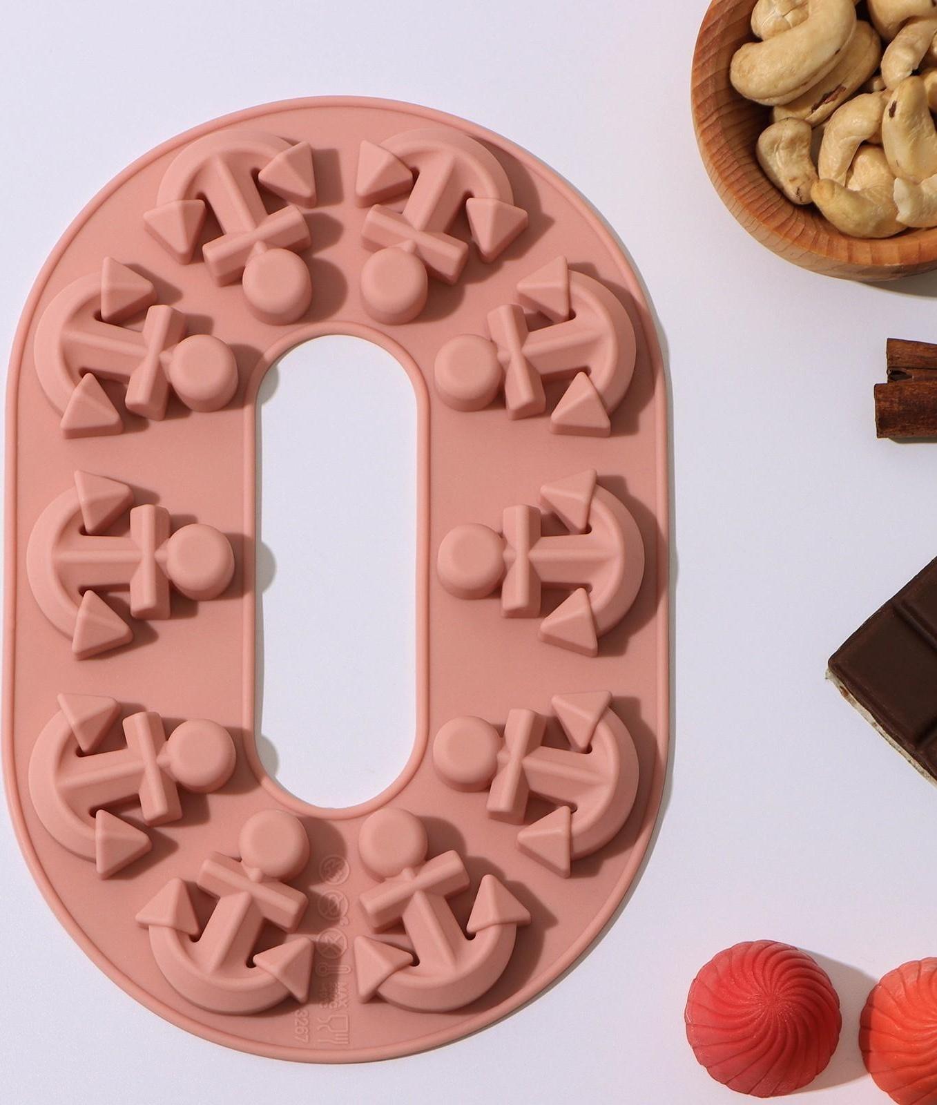 Форма для льда и кондитерских украшений Доляна «Якорь», 20,5×13,5×1 см, силикон, 10 ячеек, цвет МИКС