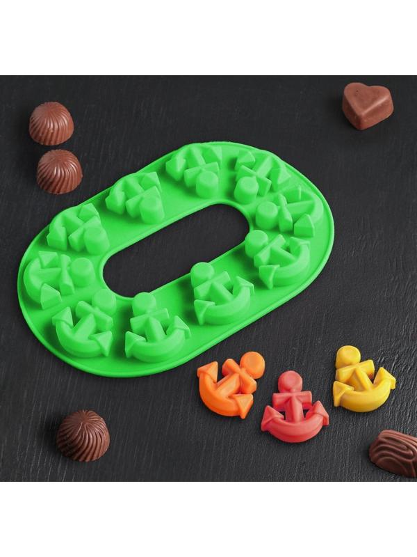 Форма для льда и кондитерских украшений Доляна «Якорь», 20,5×13,5×1 см, силикон, 10 ячеек, цвет МИКС