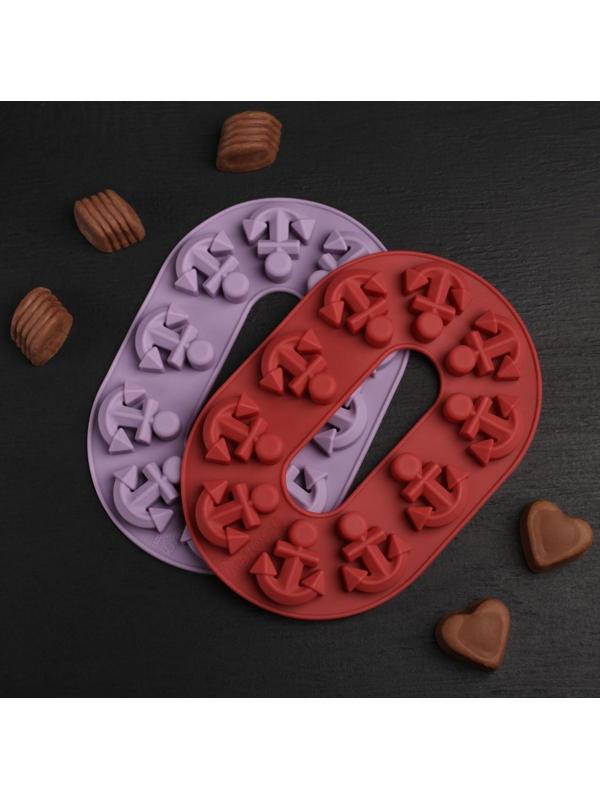 Форма для льда и кондитерских украшений Доляна «Якорь», 20,5×13,5×1 см, силикон, 10 ячеек, цвет МИКС