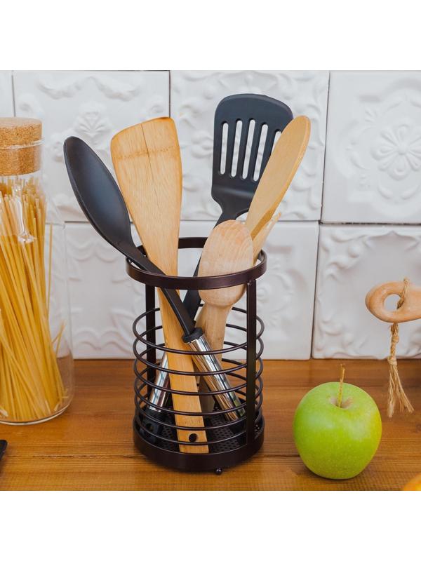 Сушилка для столовых приборов Доляна «Лофт», 11,5×11,5×17 см, цвет коричневый