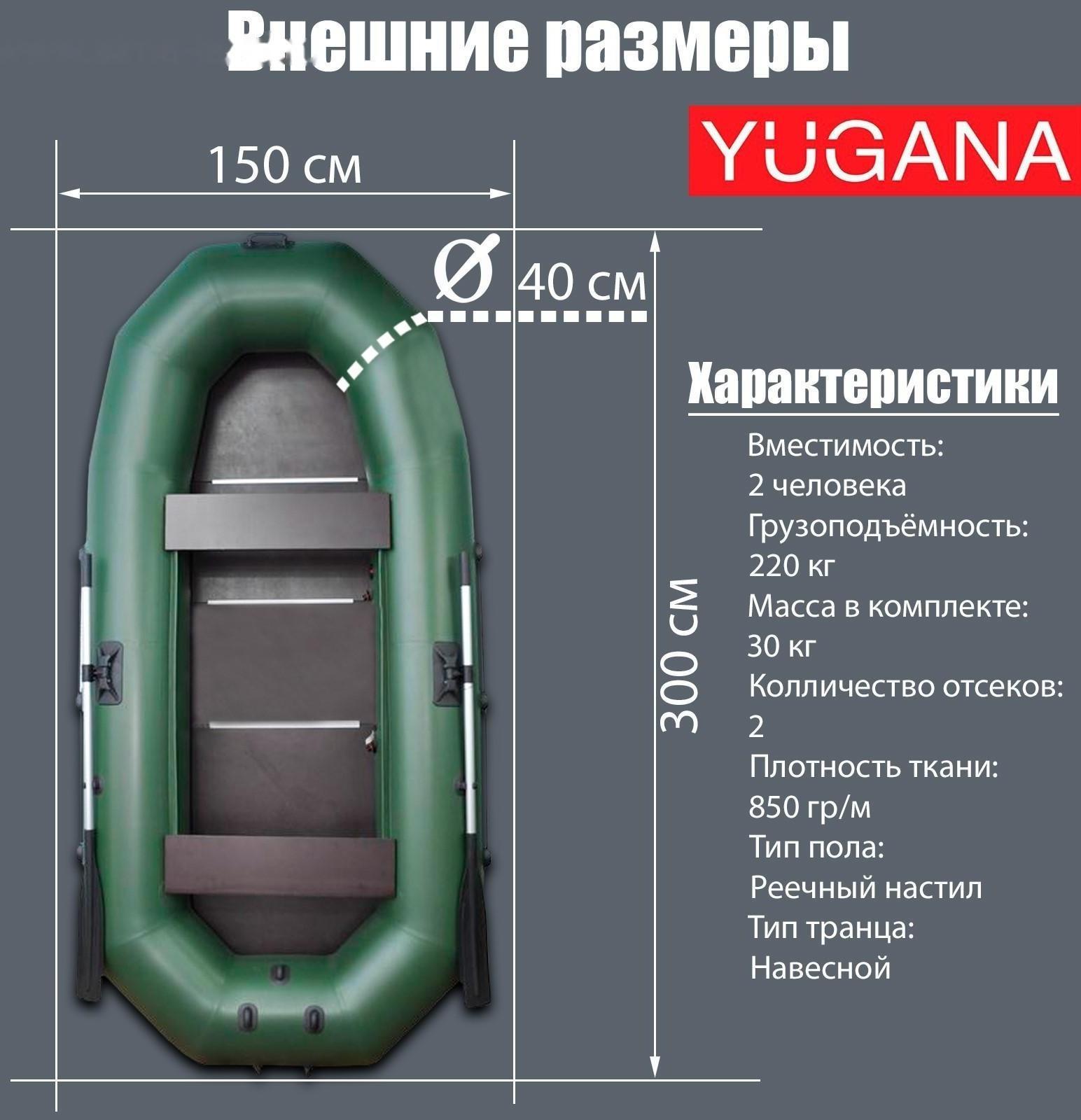 Лодка YUGANA Н-300 С, слань, цвет олива