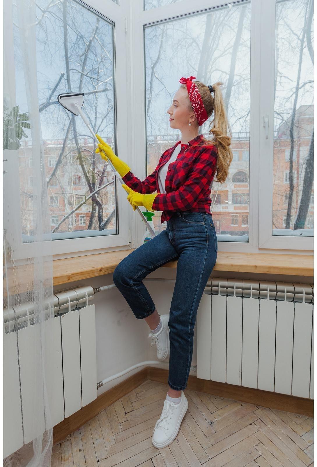 Окномойка с телескопической алюминиевой ручкой и сгоном, 12×12×59(89) см, цвет МИКС