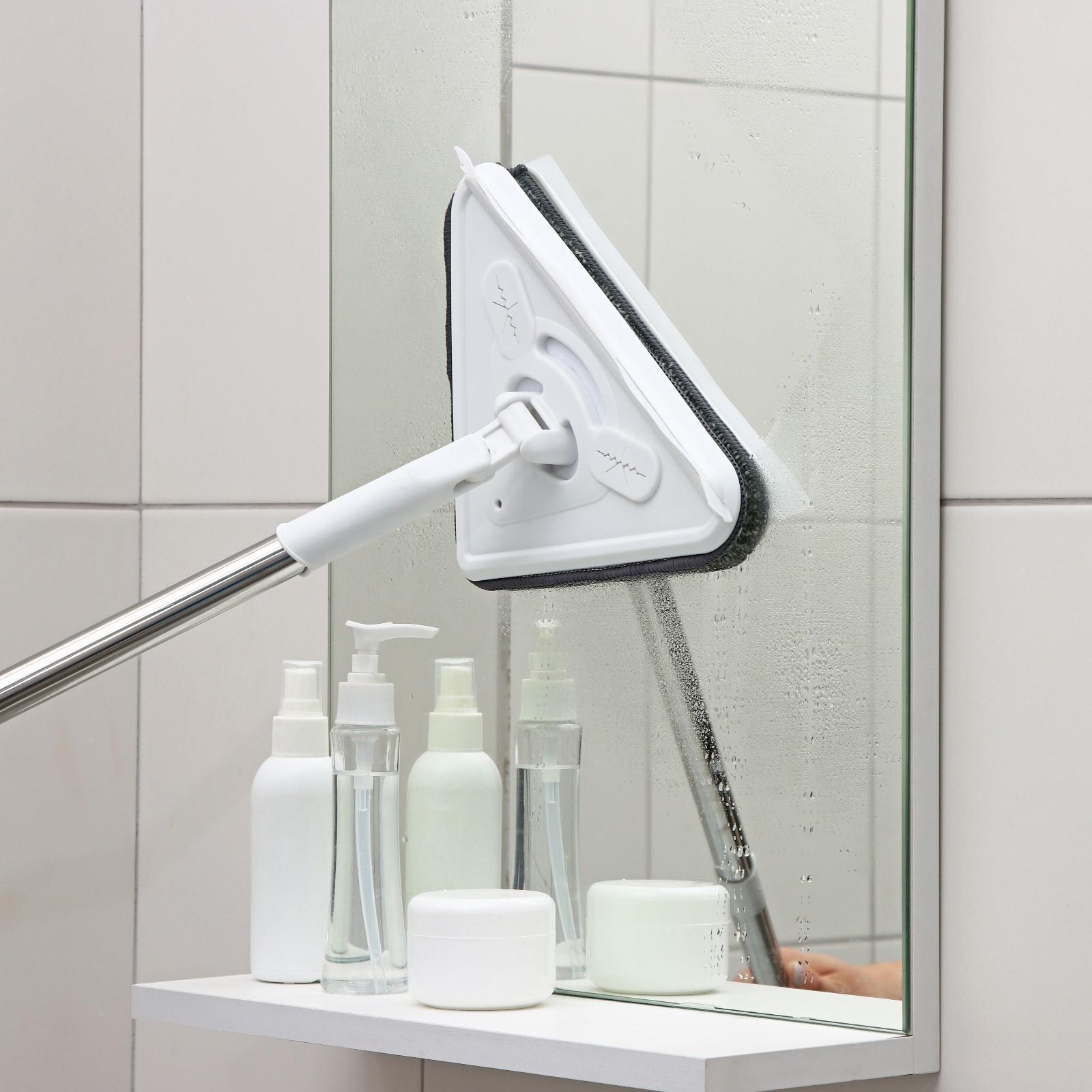 Окномойка с телескопической стальной ручкой и сгоном, 27×27×105(148) см, 2 насадки из микрофибры