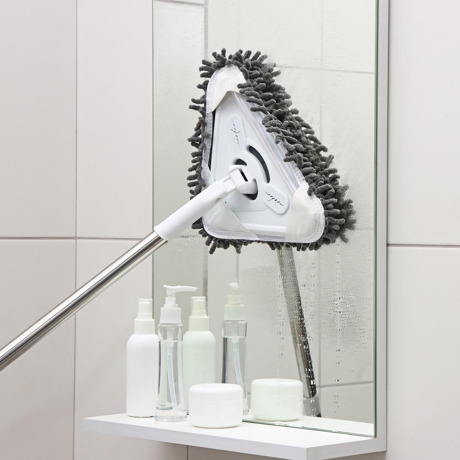 Окномойка с телескопической стальной ручкой и сгоном, 27×27×105(148) см, 2 насадки из микрофибры