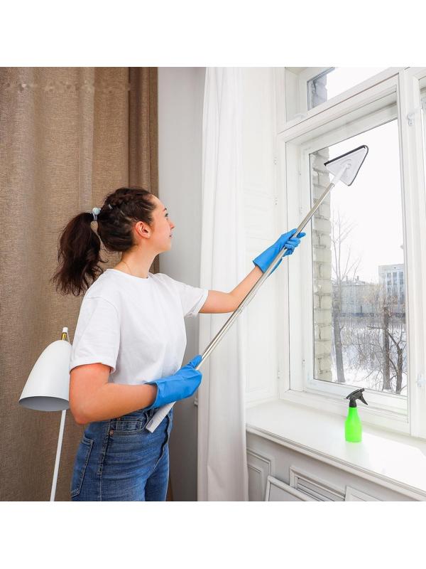 Окномойка с телескопической стальной ручкой и сгоном, 27×27×105(148) см, 2 насадки из микрофибры