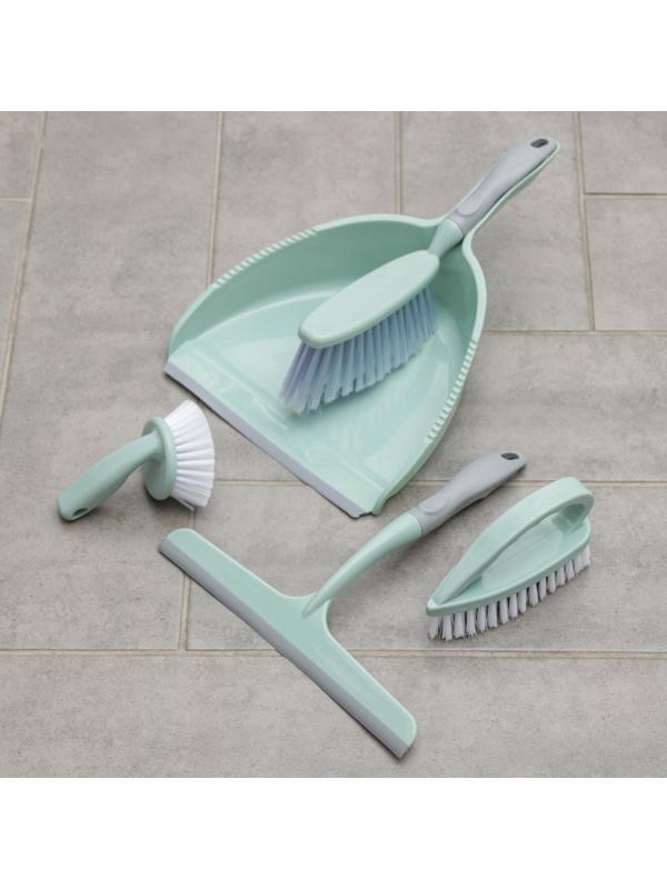 Набор для уборки, 5 предметов: совок, 3 щётки, водосгон, цвет МИКС