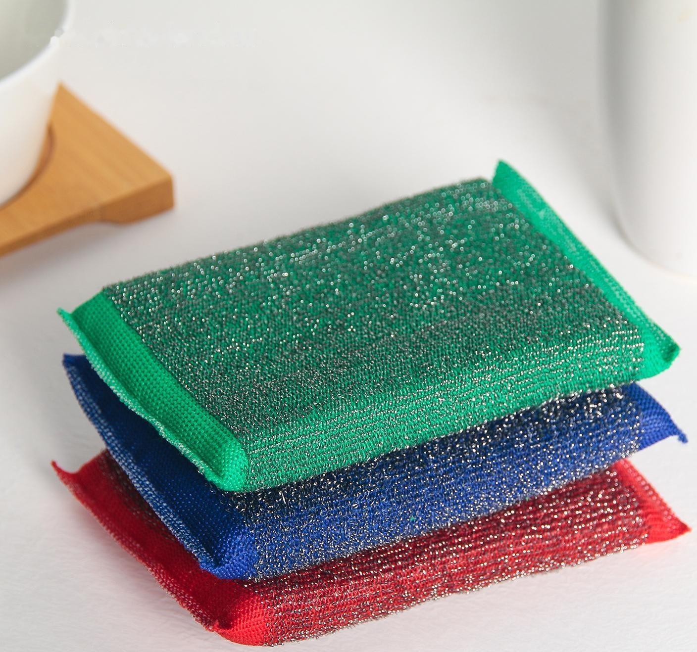 Губка для мытья посуды со стальной стружкой, усиленная, 13×9×1,5 см, цвет МИКС