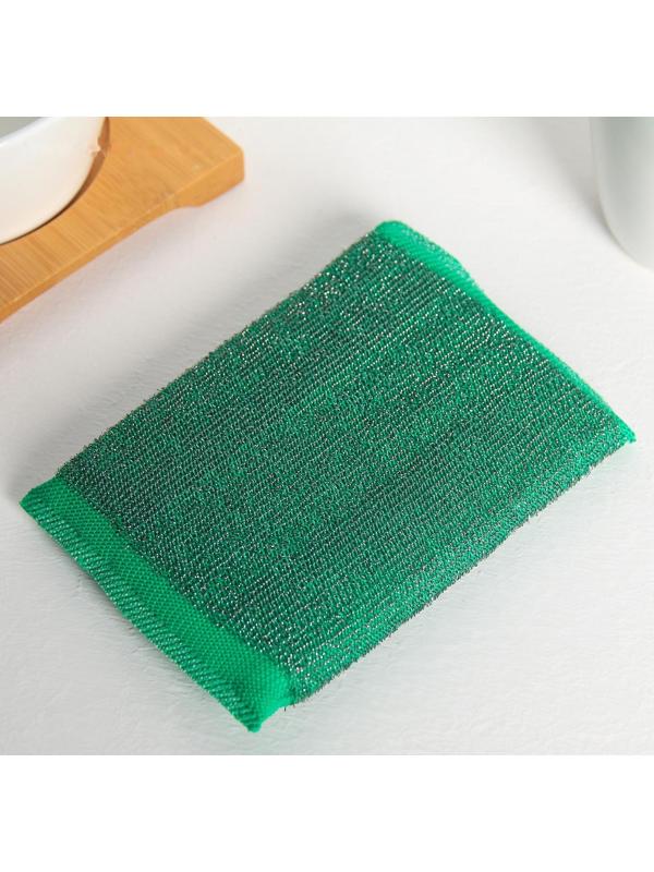 Губка для мытья посуды со стальной стружкой, усиленная, 13×9×1,5 см, цвет МИКС