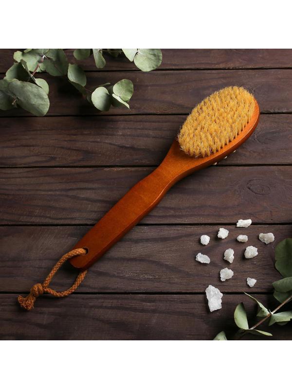 Щётка массажная для тела с ручкой и массажёром Доляна, натуральная щетина