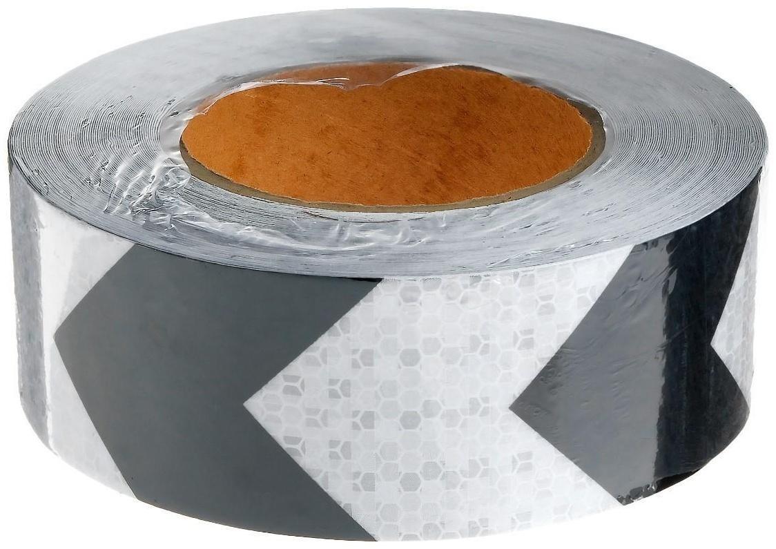 Светоотражающая лента, самоклеящаяся, бело-черная, 5 см х 25 м