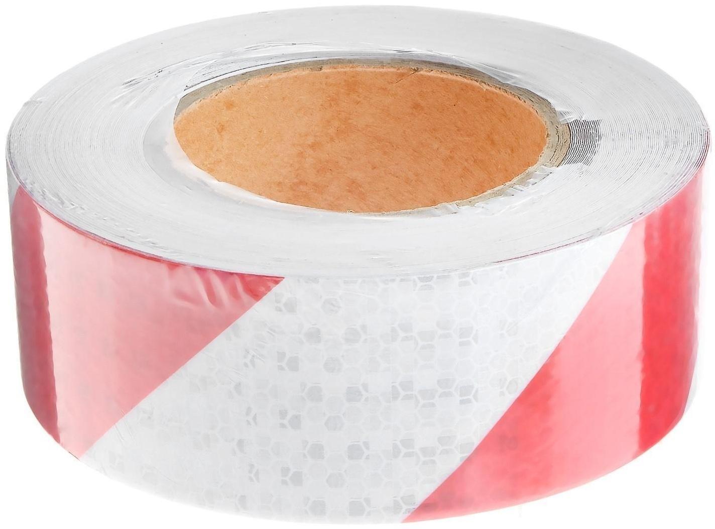 Светоотражающая лента, самоклеящаяся, бело-красная, 5 см х 25 м