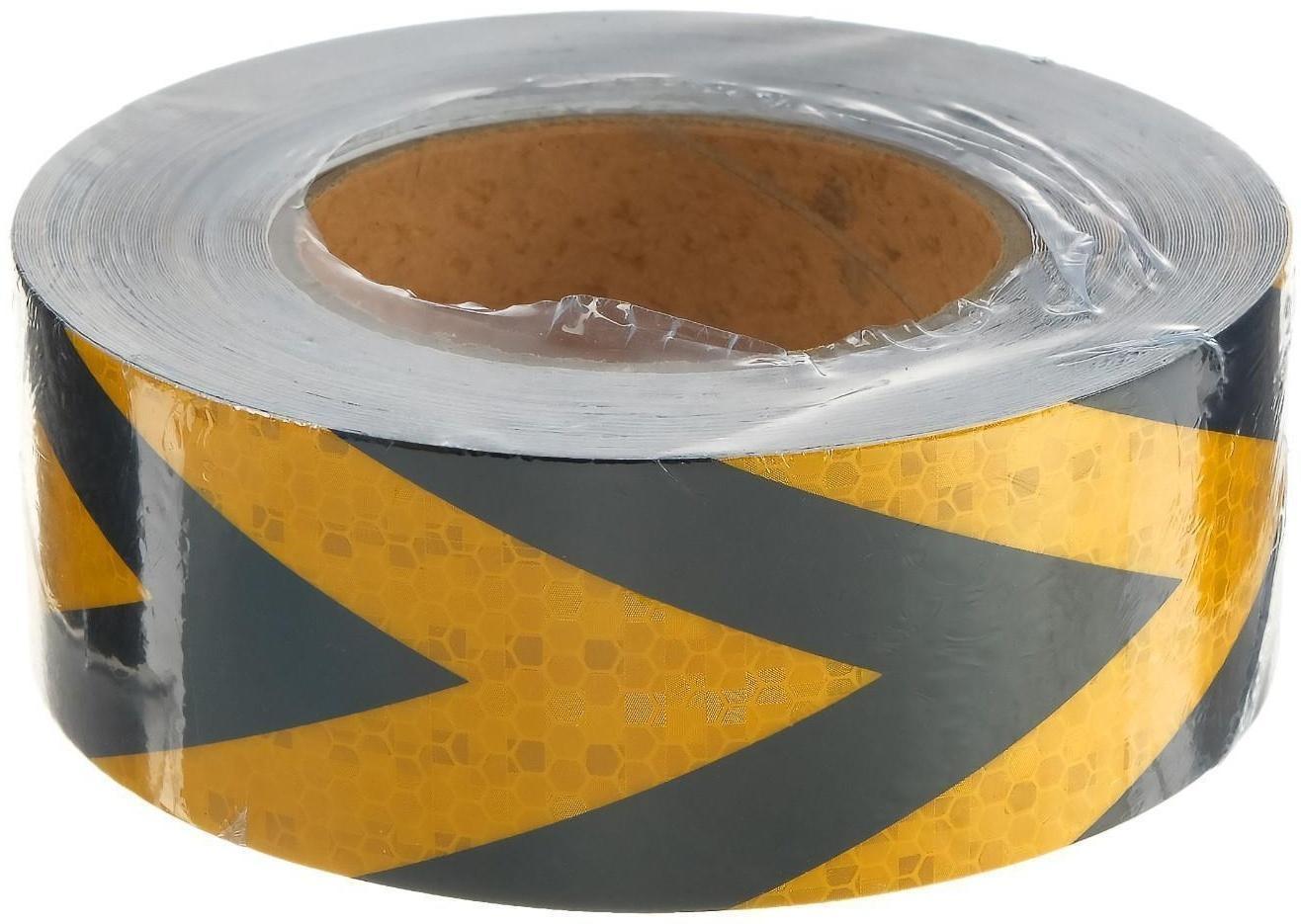Светоотражающая лента, самоклеящаяся, желто-черная, 5 см х 25 м