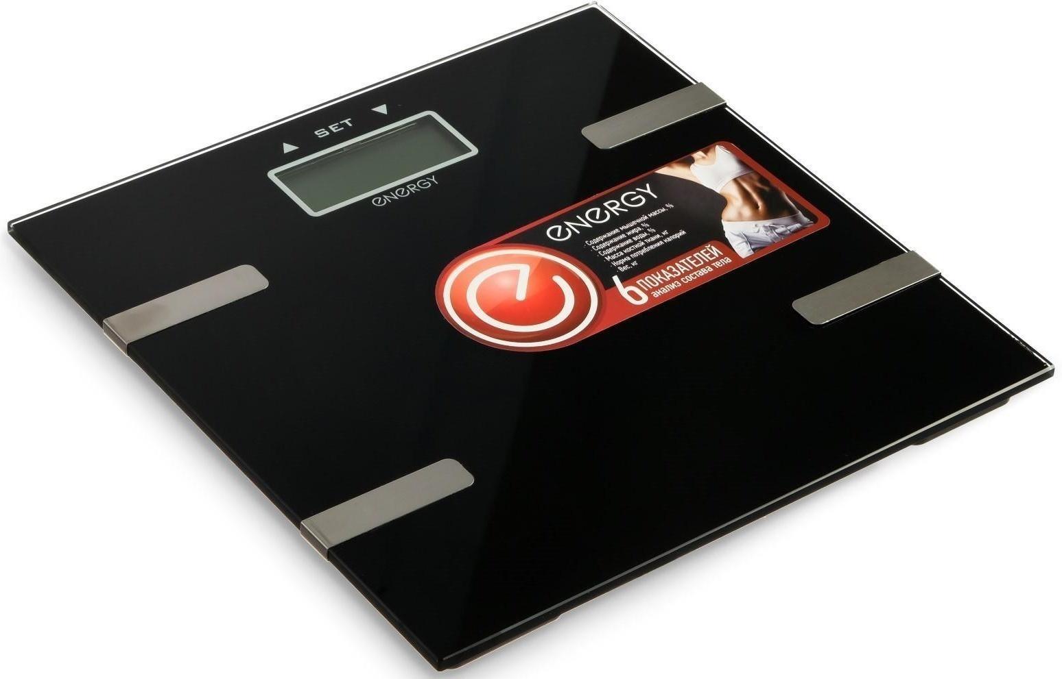 Весы напольные ENERGY EN-407, диагностические, до 180 кг, 2хААА, стекло, чёрные