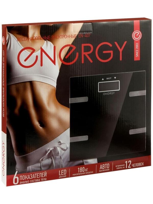 Весы напольные ENERGY EN-407, диагностические, до 180 кг, 2хААА, стекло, чёрные